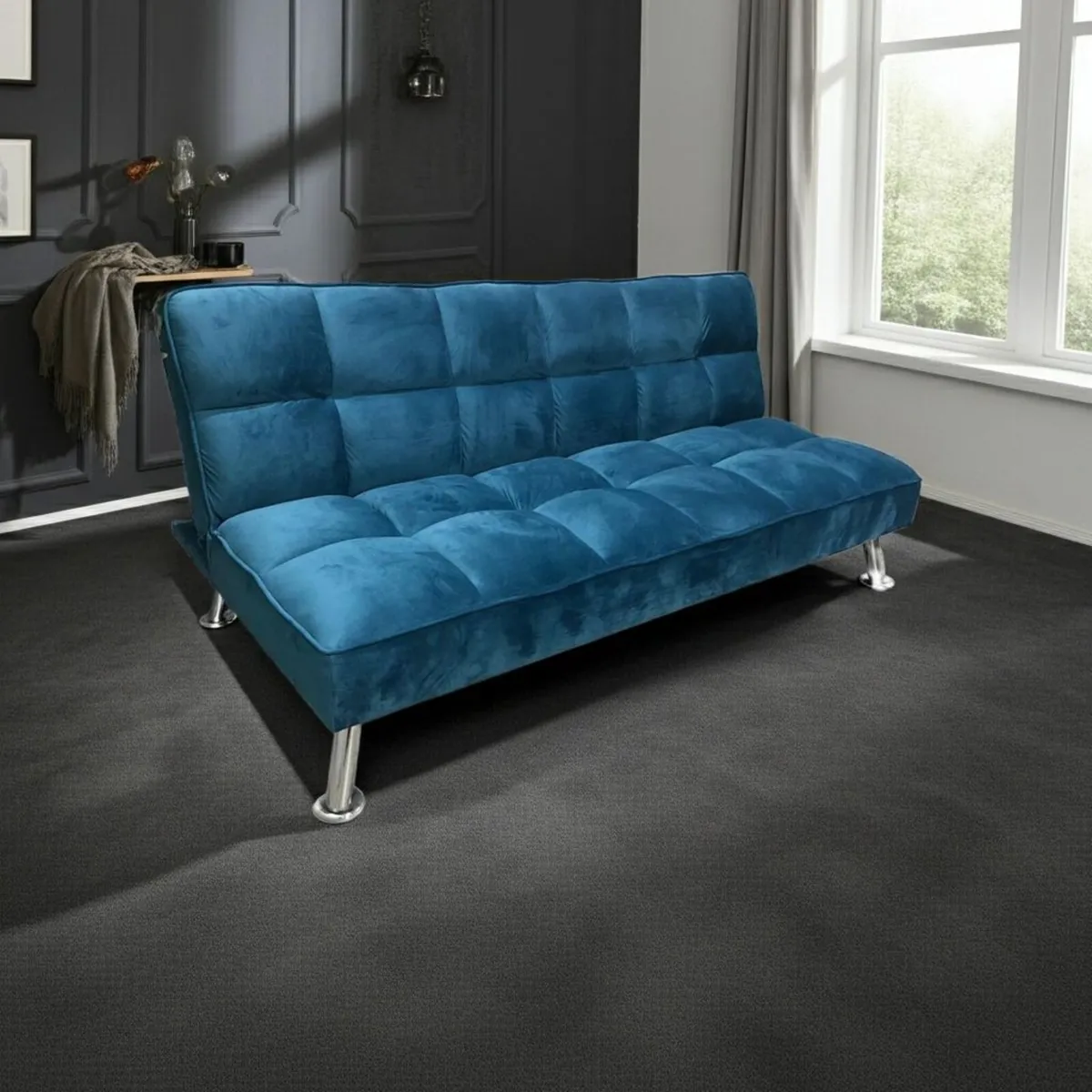 Blue velvet Folding 3Seater Sofa - Carlux - Image 1
