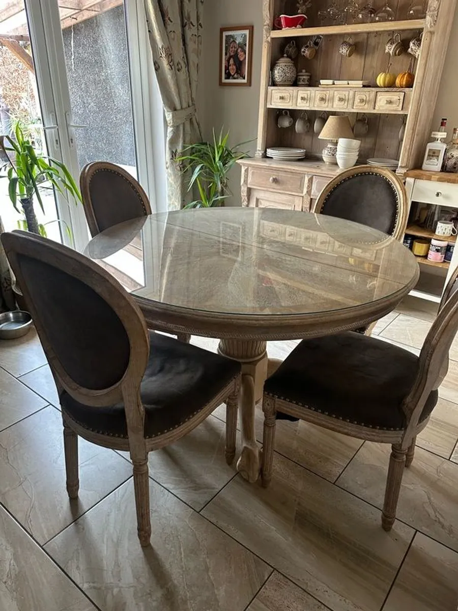 Beautiful Solid Wood Dining Table + 6 Chairs (Glass Top ) - Image 2