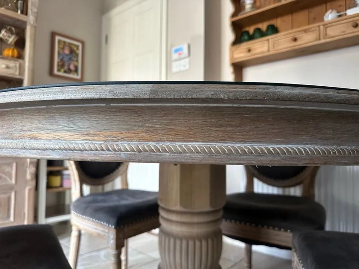 Beautiful Solid Wood Dining Table + 6 Chairs (Glass Top ) - Image 4