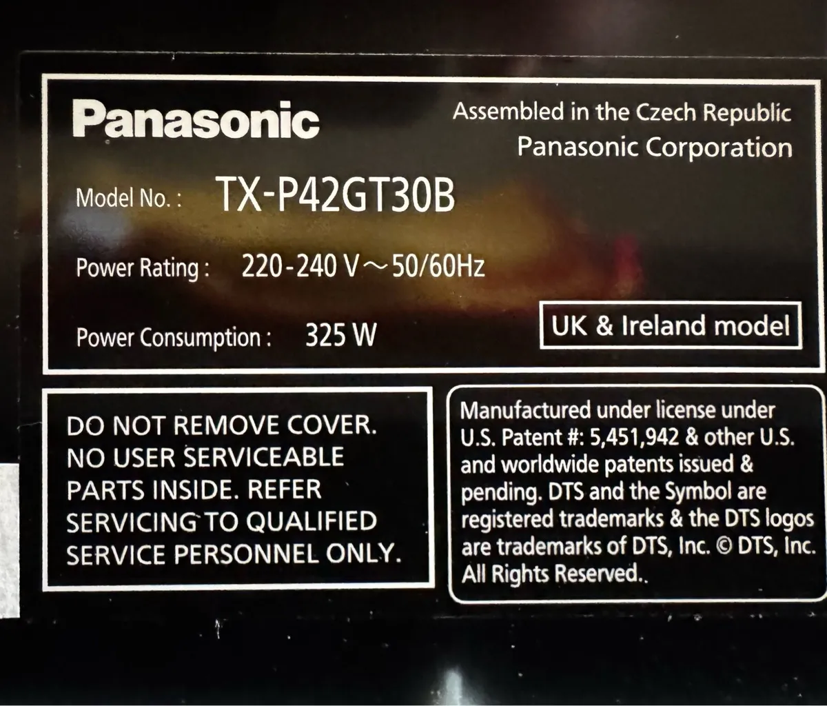 Panasonic 42” Plasma 3D TV & Player & Disks - Image 4