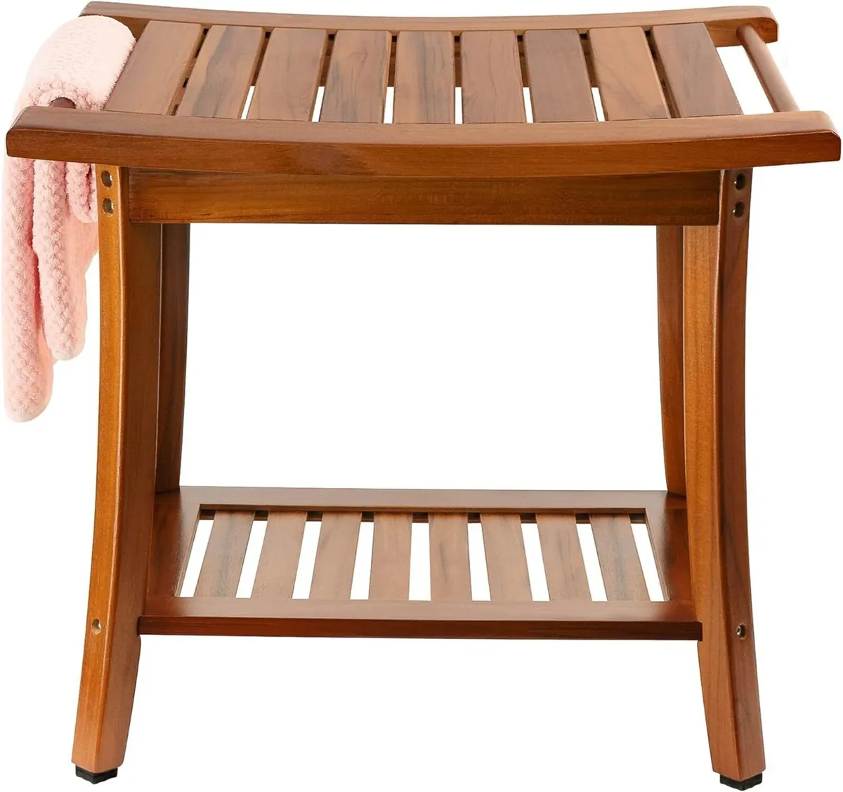 Teak Shower Bench Seat with Handles Wooden Spa - Image 1