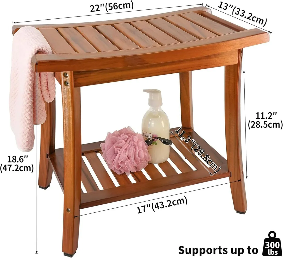 Teak Shower Bench Seat with Handles Wooden Spa - Image 3