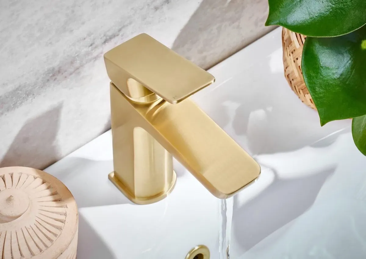 Rhodos Brushed Brass Bathroom Tap Pack Includes - Image 1
