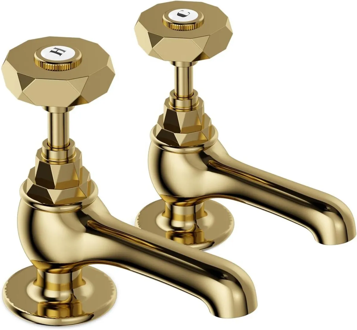 Traditional Gold Brass Basin Tap Pair 1/2 - Image 1