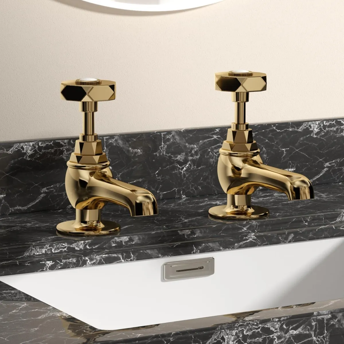 Traditional Gold Brass Basin Tap Pair 1/2 - Image 2