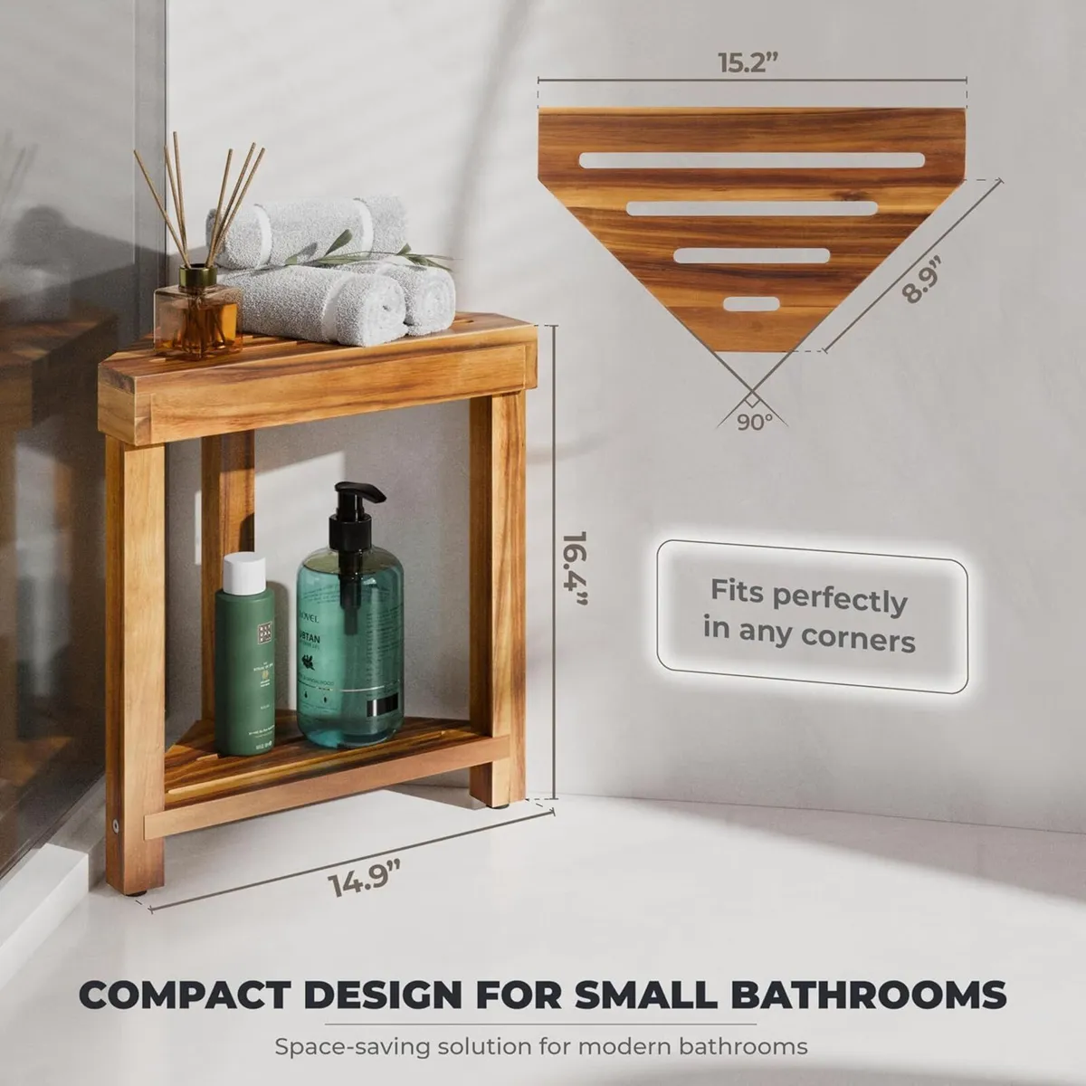 16.4 Shower Foot Rest Corner Stool Wooden for - Image 2