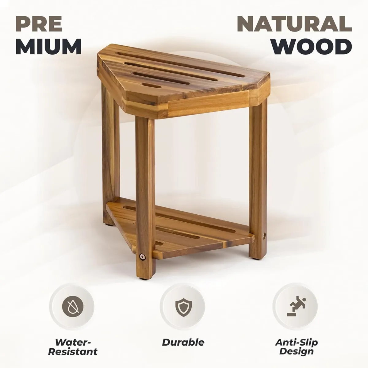 16.4 Shower Foot Rest Corner Stool Wooden for - Image 3