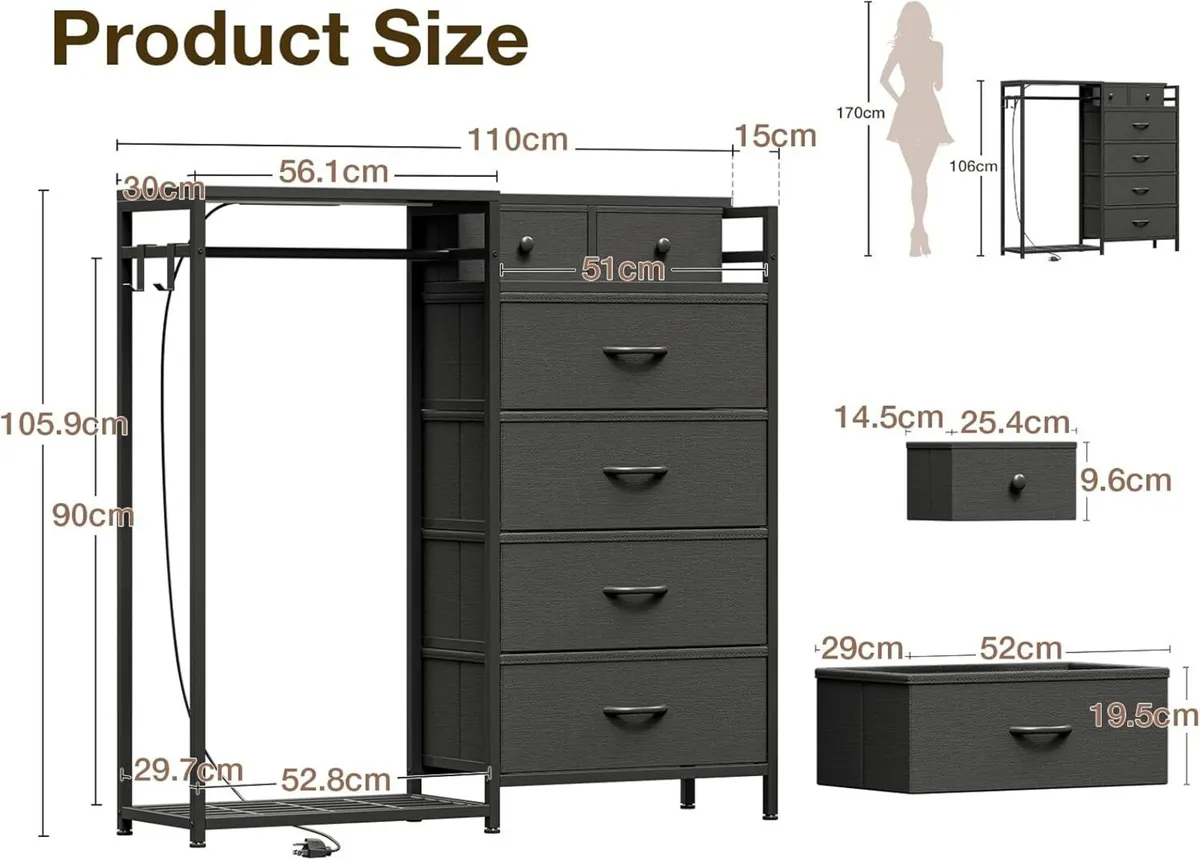 Chest of Drawers Bedroom with Hanging Rail - Image 2