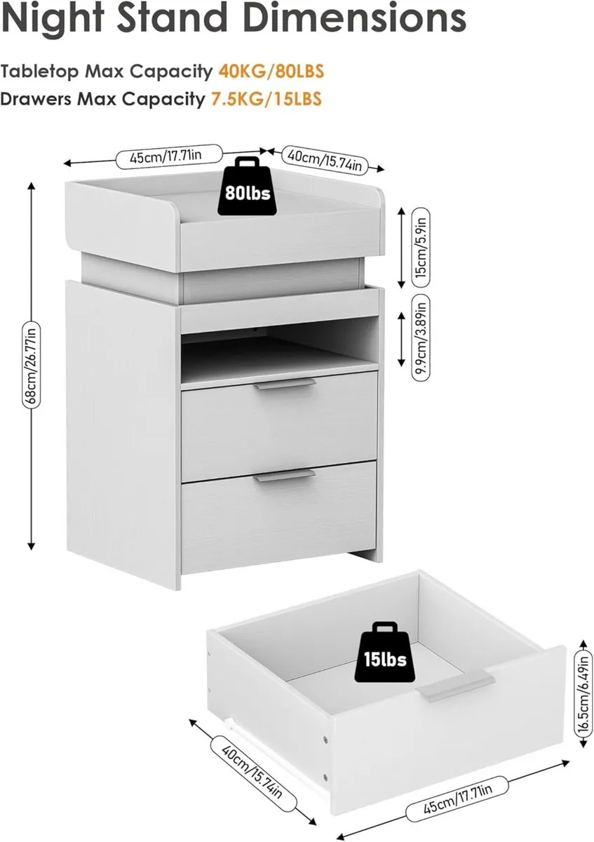 Bedside Table with Concealed Drawers Modern Widen - Image 2