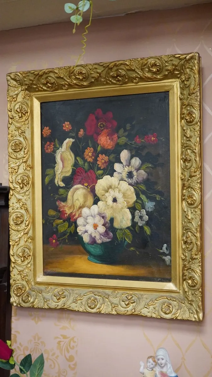 Floral Still Life Oil Painting in Ornate Gilt Fram - Image 2