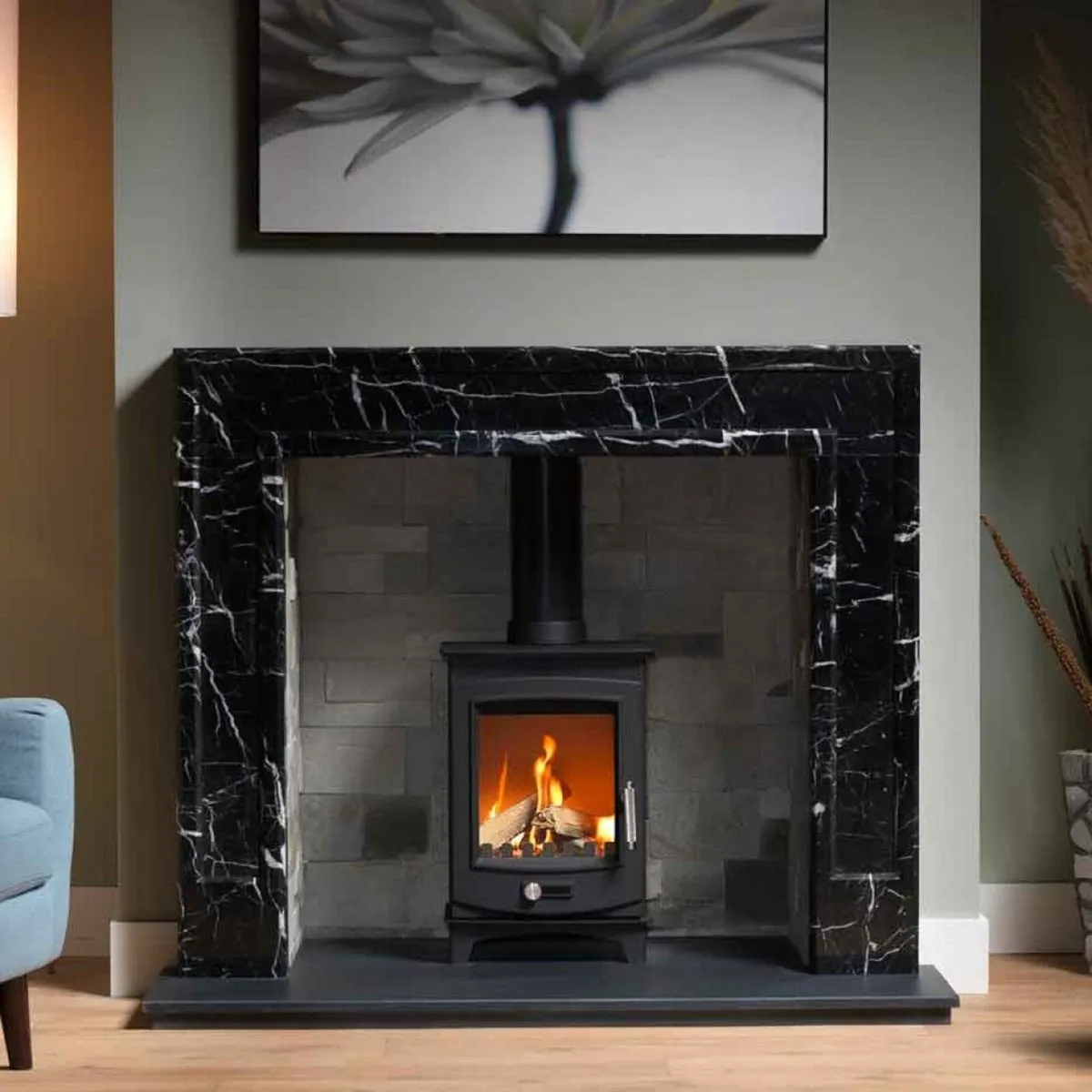 Allora Nero Marble Fireplace Surround 51'' - Image 1