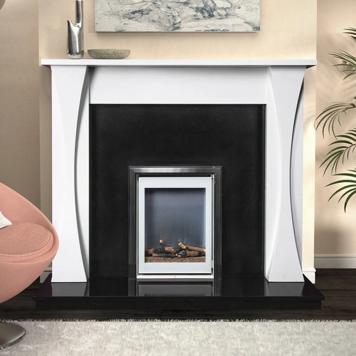 Athena Honed Polar White Marble Fireplace Surround - Image 1