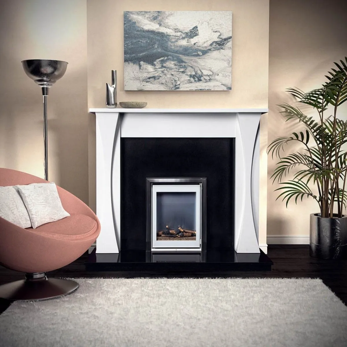Athena Honed Polar White Marble Fireplace Surround - Image 2