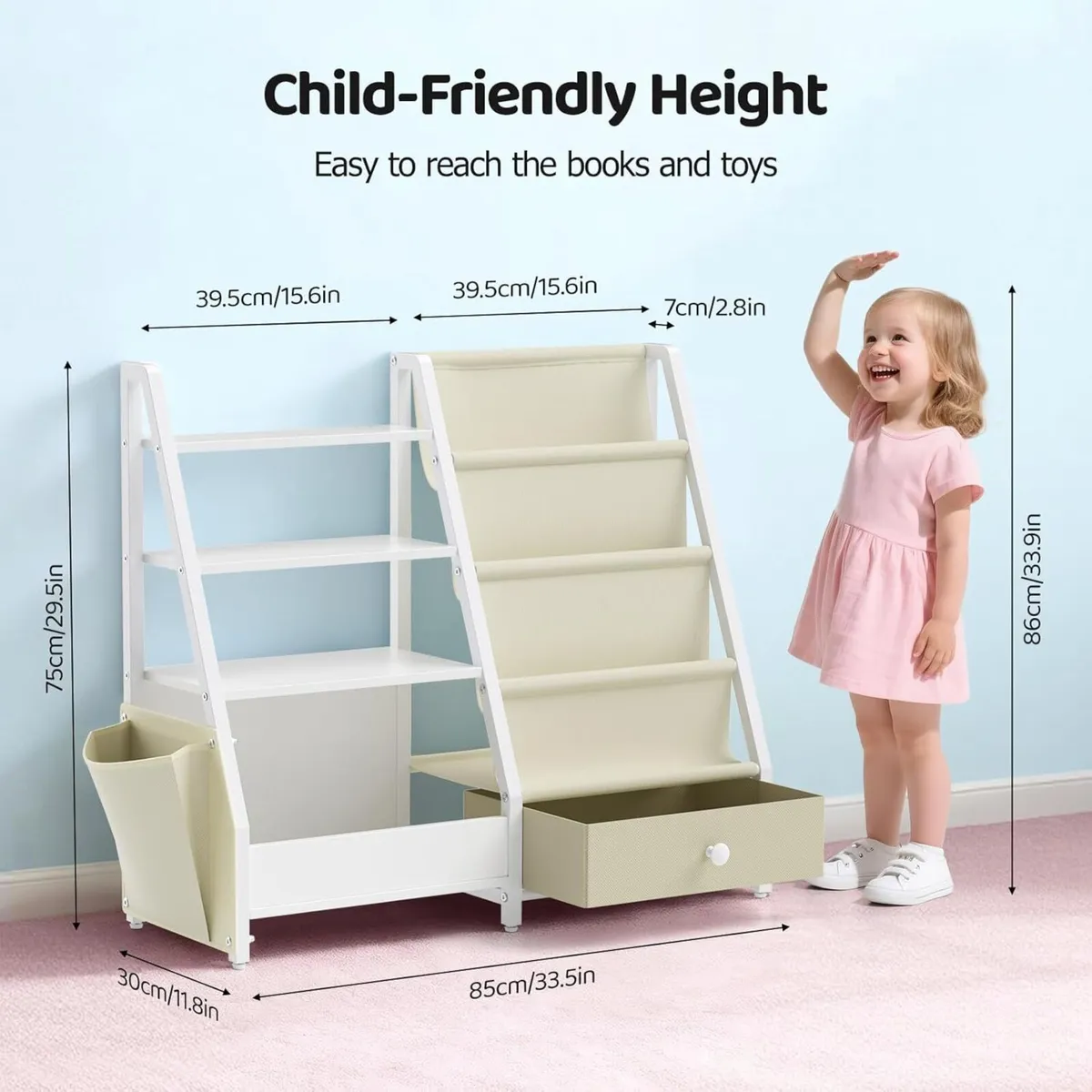 Kids Bookshelf 4 Tier Bookcase with Toy Storage - Image 2