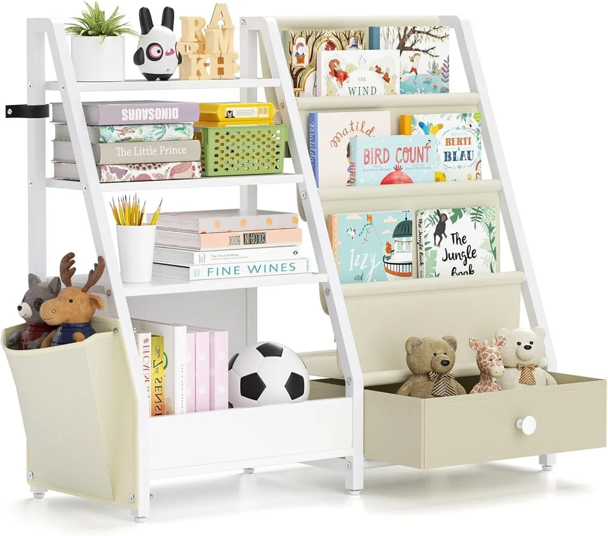Kids Bookshelf 4 Tier Bookcase with Toy Storage - Image 1