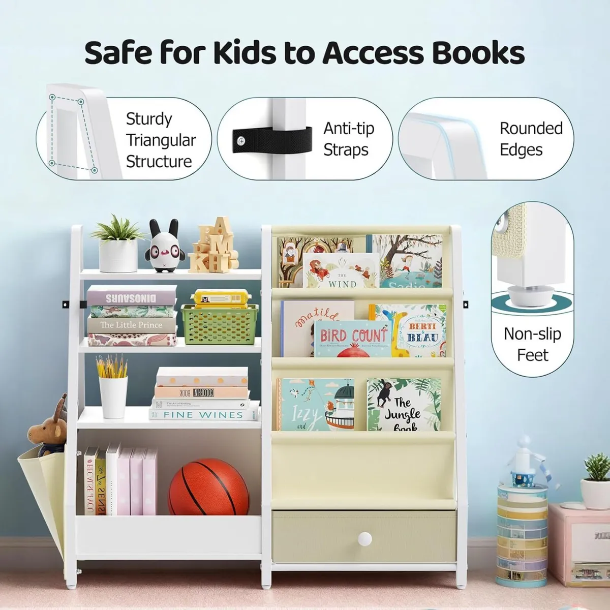 Kids Bookshelf 4 Tier Bookcase with Toy Storage - Image 4