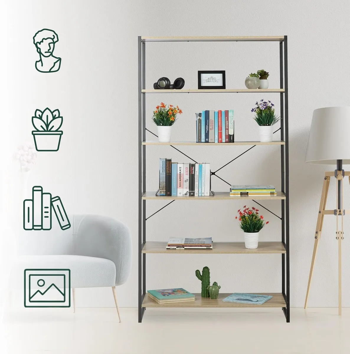 Industrial Shelving Unit Tall Book Case Open - Image 4