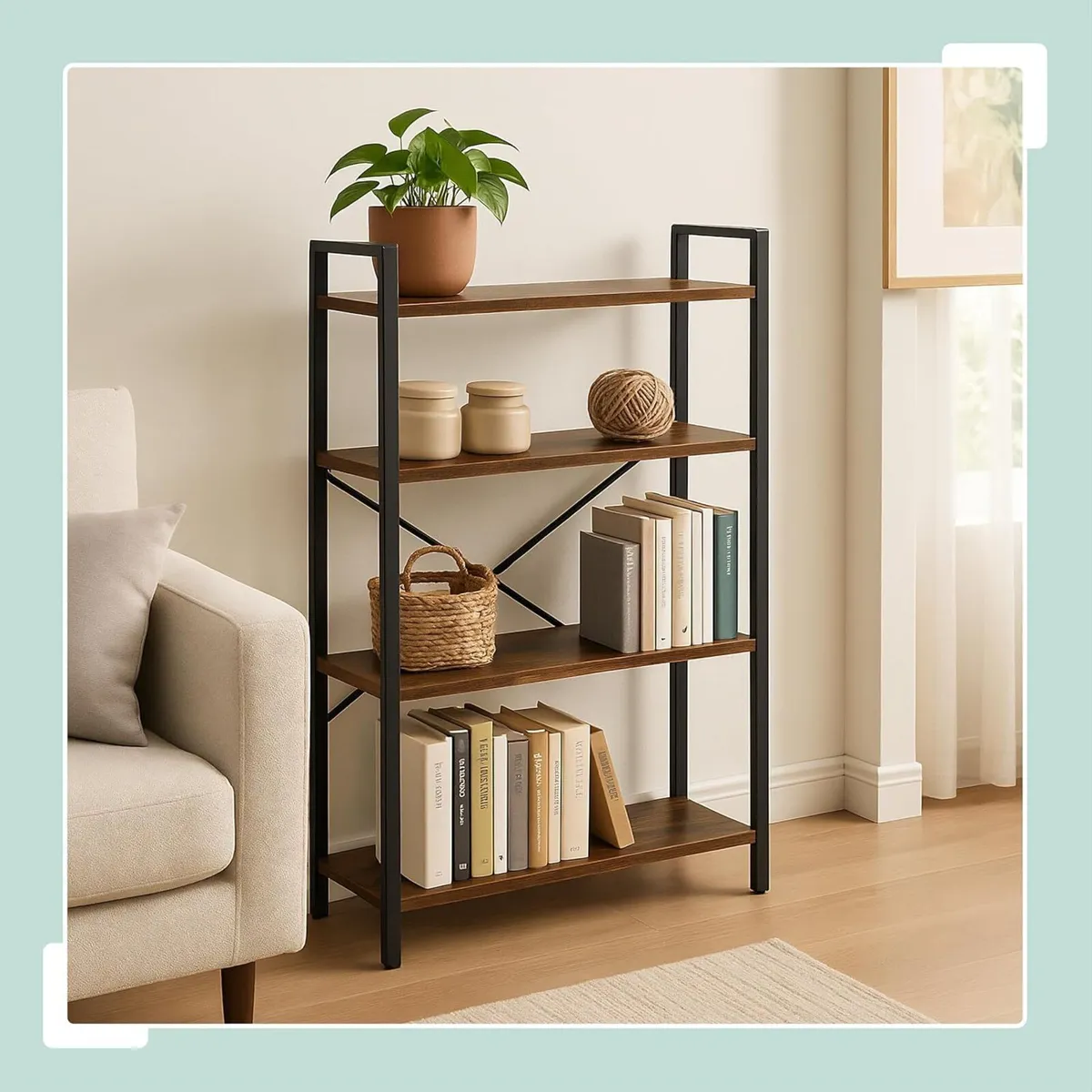 Bookcase 4 Tiers 122x60x32 cm Shelving Unit - Image 2