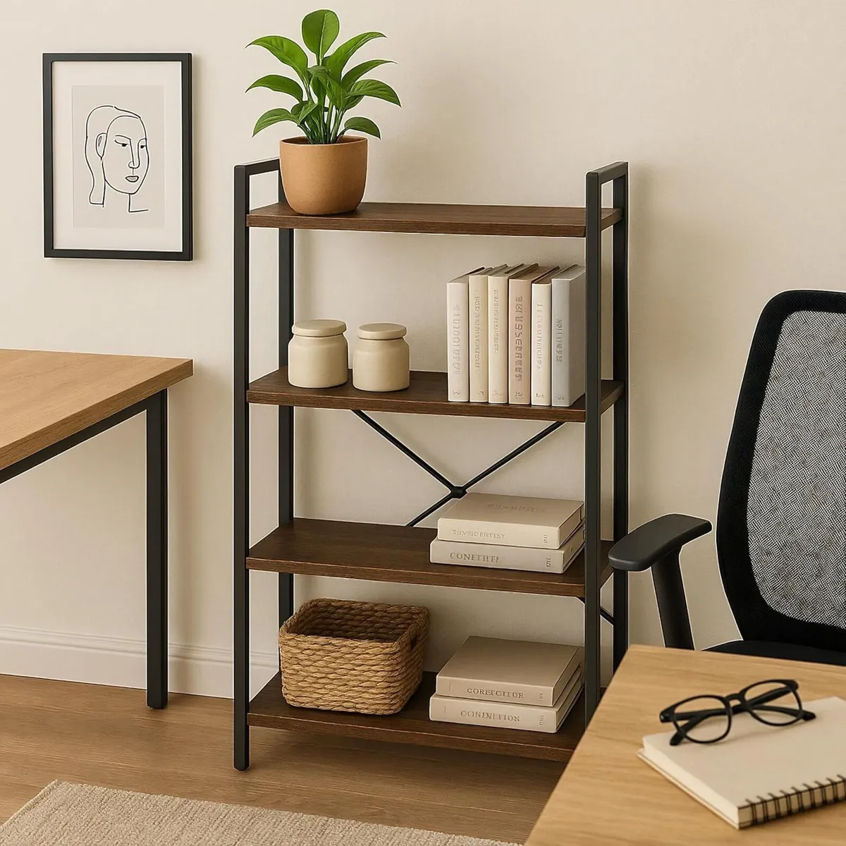 Bookcase 4 Tiers 122x60x32 cm Shelving Unit - Image 4