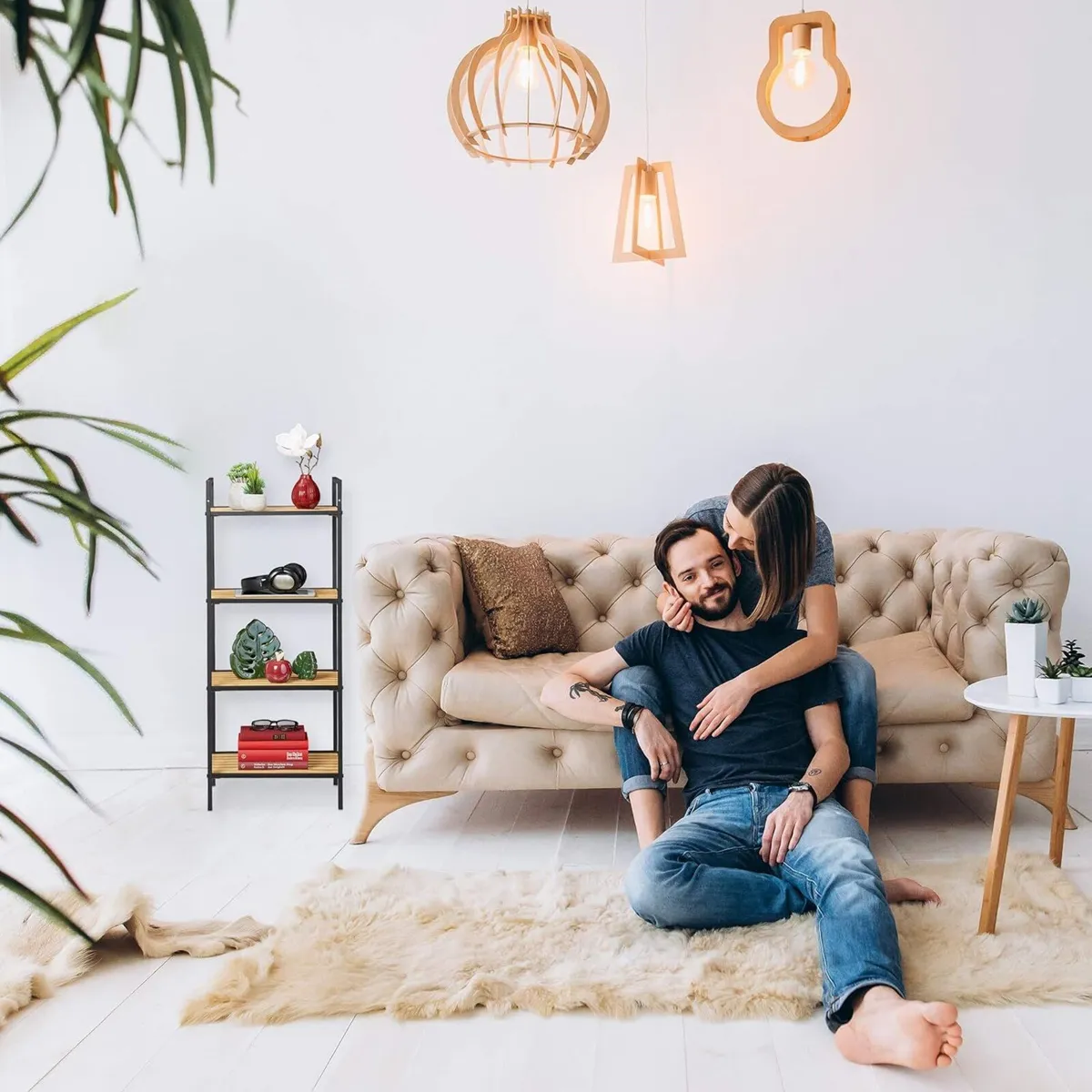 Standing Shelf Unit 4 Tiers Bamboo Metal Open - Image 2