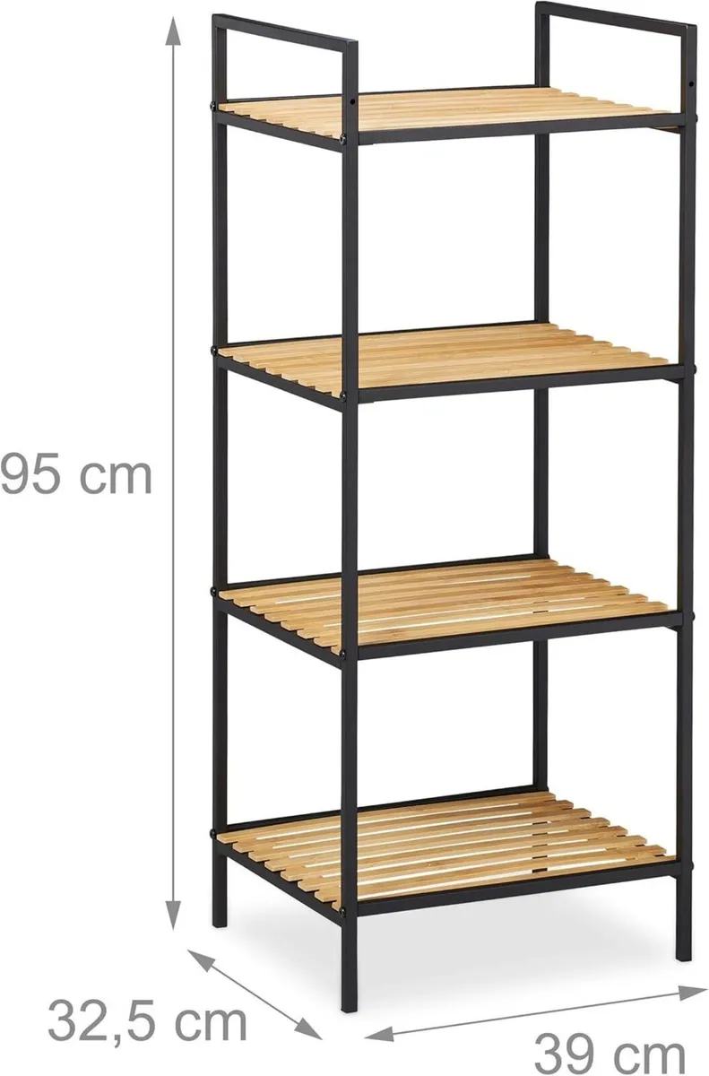 Standing Shelf Unit 4 Tiers Bamboo Metal Open - Image 3