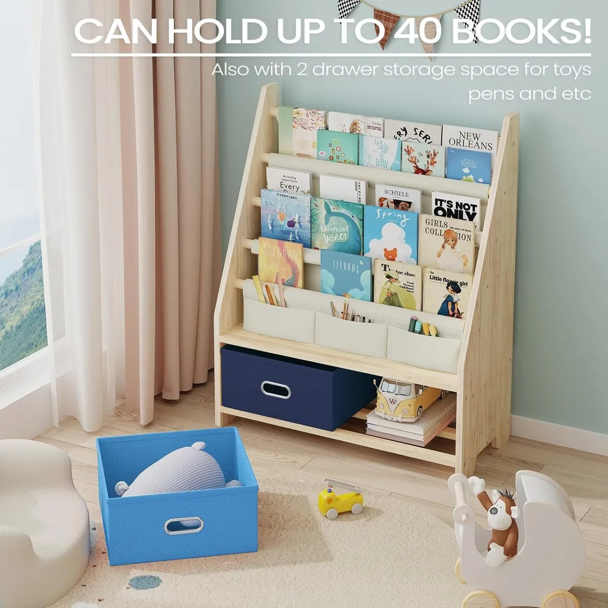 4 Tier Kids Book Shelf Wooden Rack Storage - Image 3