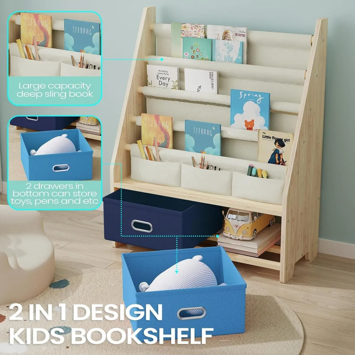 4 Tier Kids Book Shelf Wooden Rack Storage - Image 4