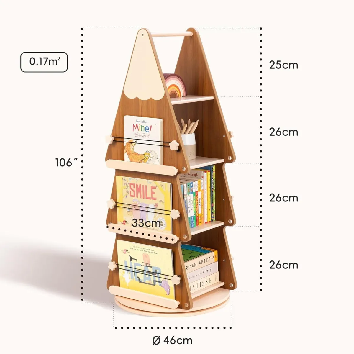 Pine Wood 4 Tier Rotating Bookshelf Tower for - Image 2