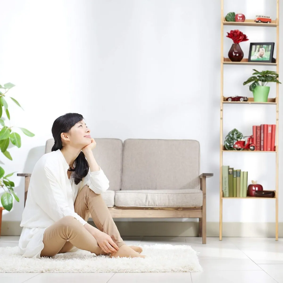 Bamboo Ladder Shelf 5 Tiers Bathroom Kitchen - Image 4