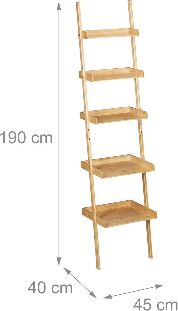 Bamboo Ladder Shelf 5 Tiers Bathroom Kitchen - Image 3
