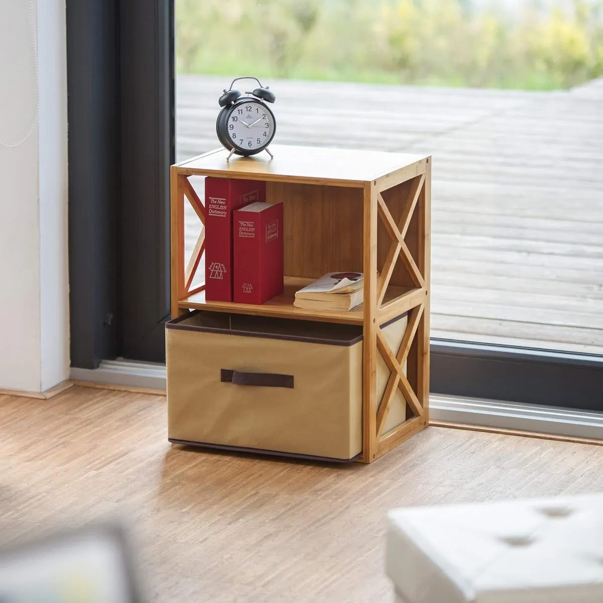 2x Bamboo Shelf with Basket 2 Tiers Wooden - Image 2