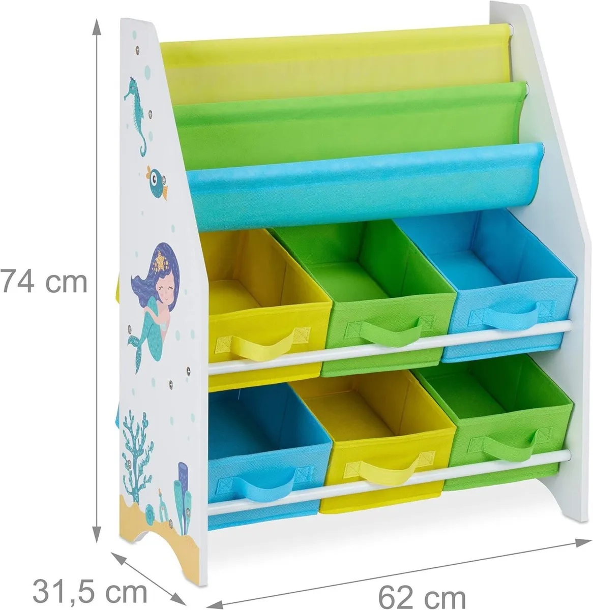 Children's Shelf Mermaid Motif 6 Boxes Compartment - Image 3
