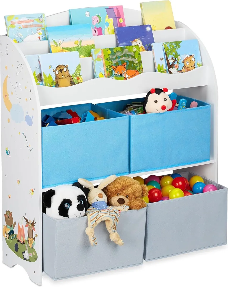 Children's Shelf Campfire Motif 4 Boxes Compartmen - Image 1