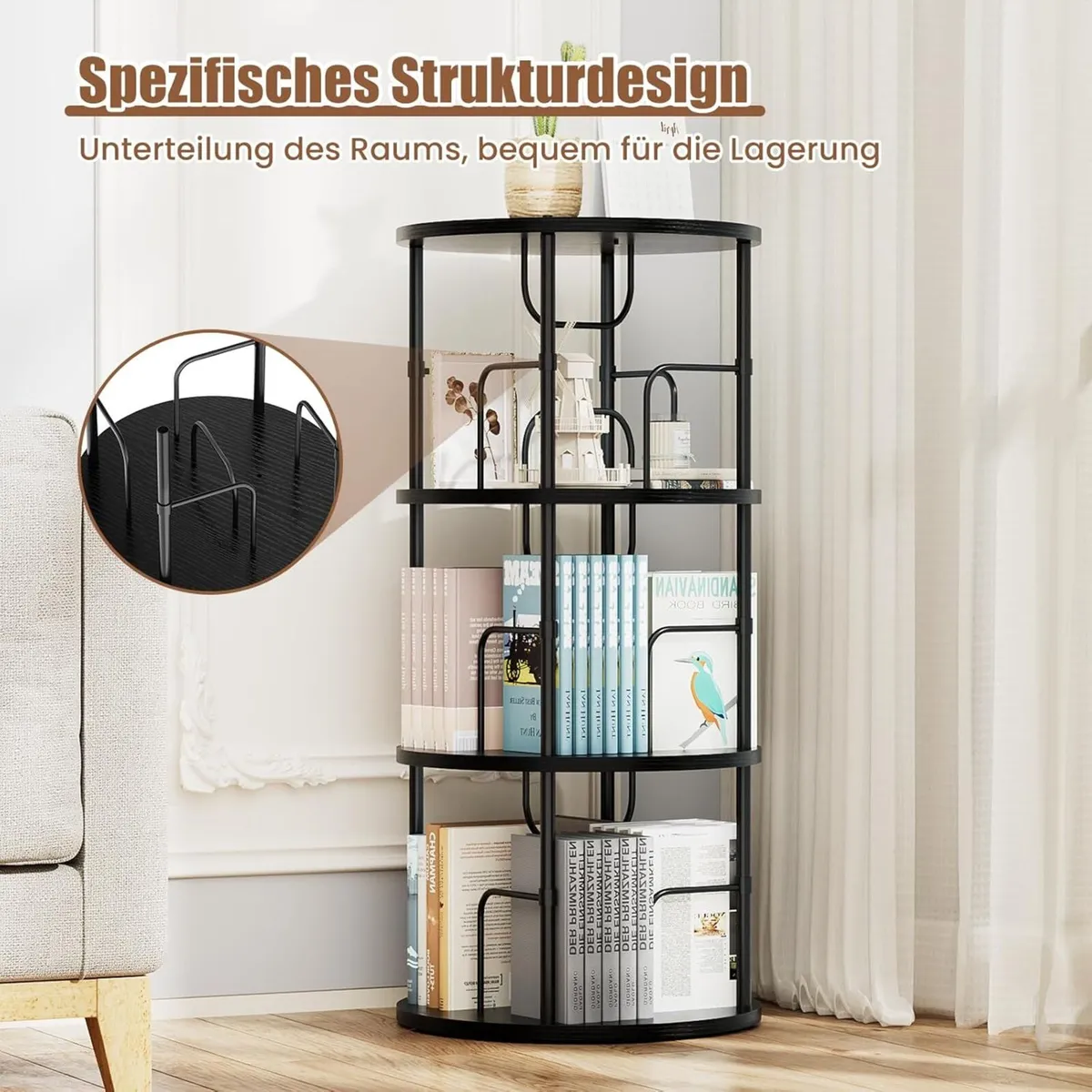 360degrees Rotating Wooden Bookcase Standing - Image 4