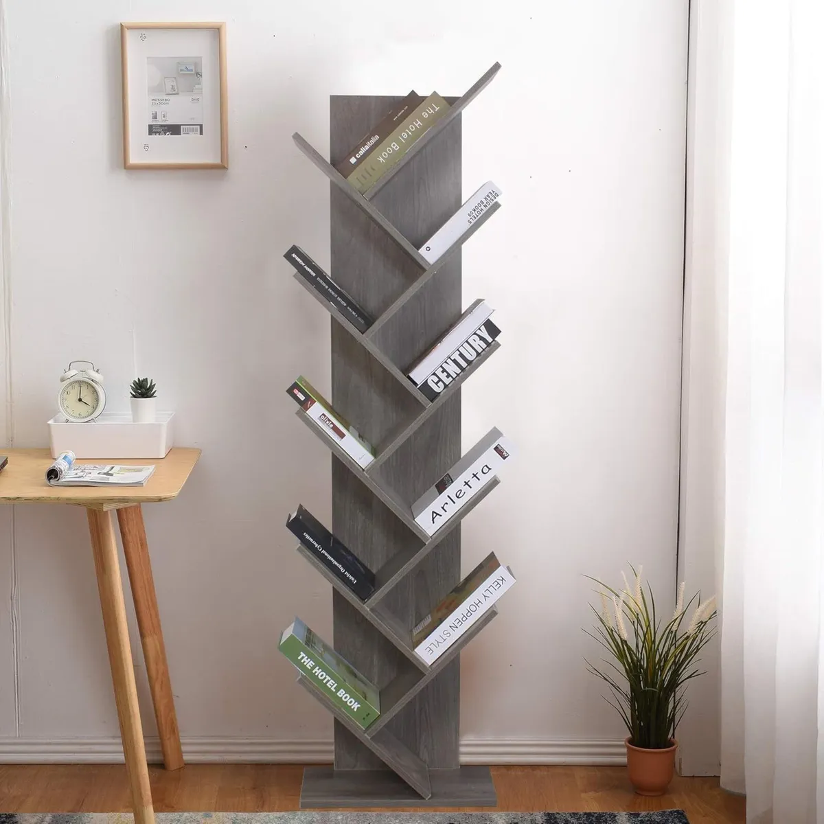 Modern Bookcase Narrow Shelf Mdf Whitened Grey - Image 2