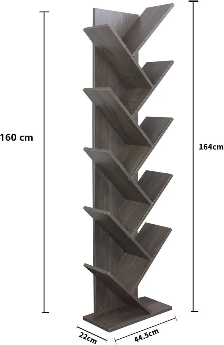 Modern Bookcase Narrow Shelf Mdf Whitened Grey - Image 3