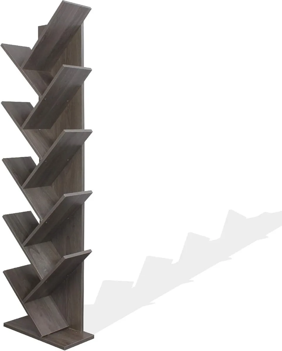 Modern Bookcase Narrow Shelf Mdf Whitened Grey - Image 4