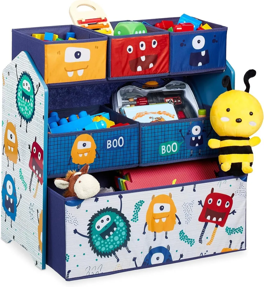 Children's Shelf with 6 Fabric Boxes Monster - Image 1