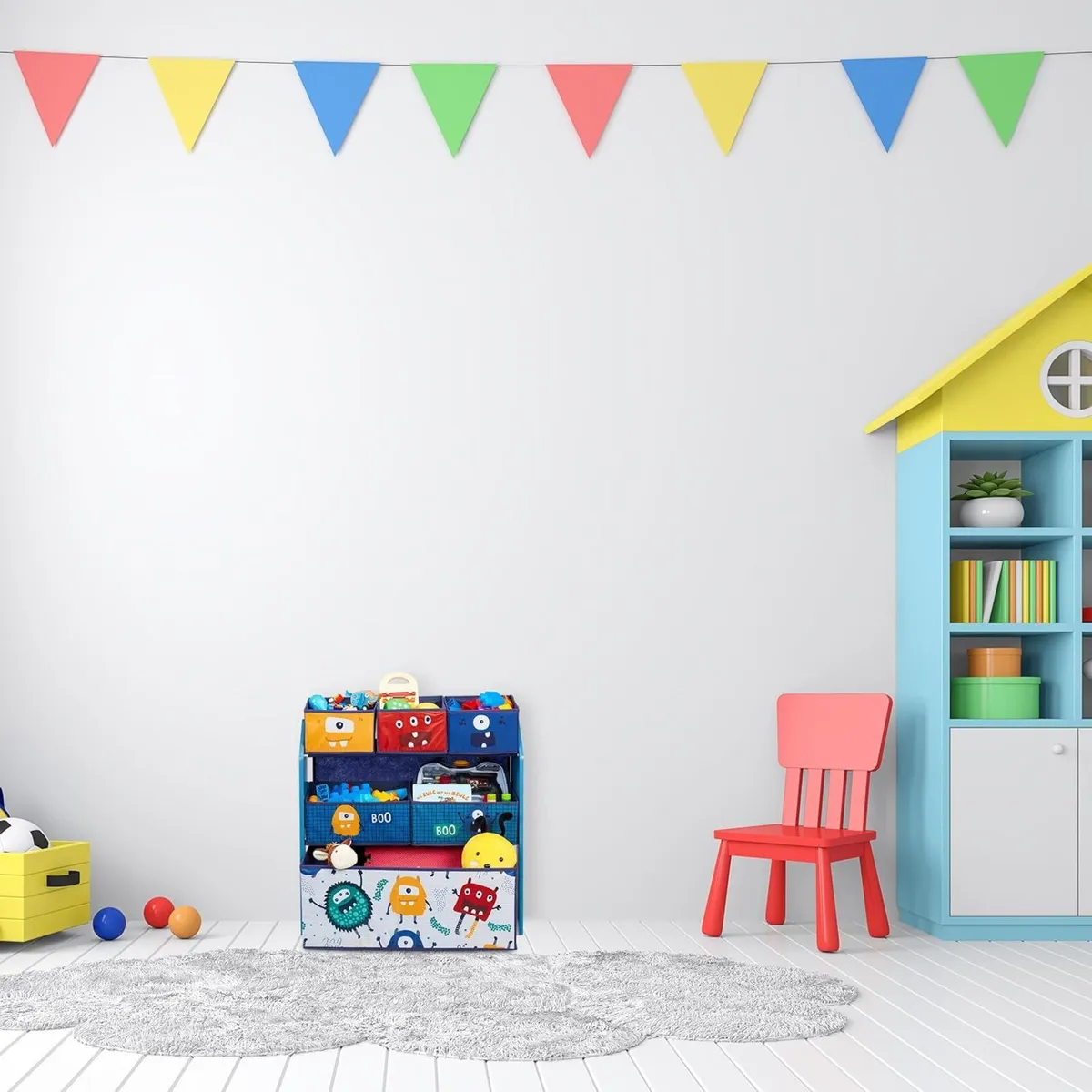 Children's Shelf with 6 Fabric Boxes Monster - Image 2