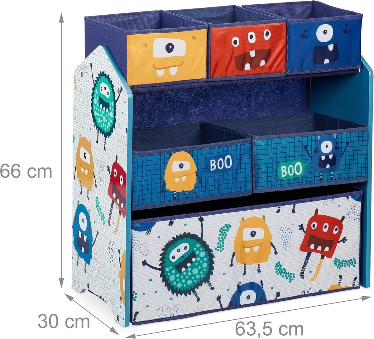 Children's Shelf with 6 Fabric Boxes Monster - Image 3