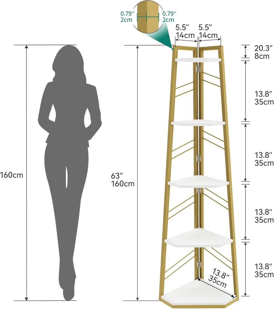 Corner Shelf 5 Tiers Industrial Bookshelf Modern - Image 2