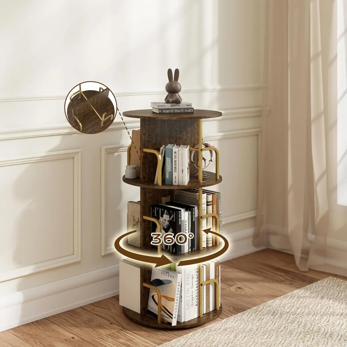 3-Tier Round Rotating Bookshelf，360degreesRevolvin - Image 4