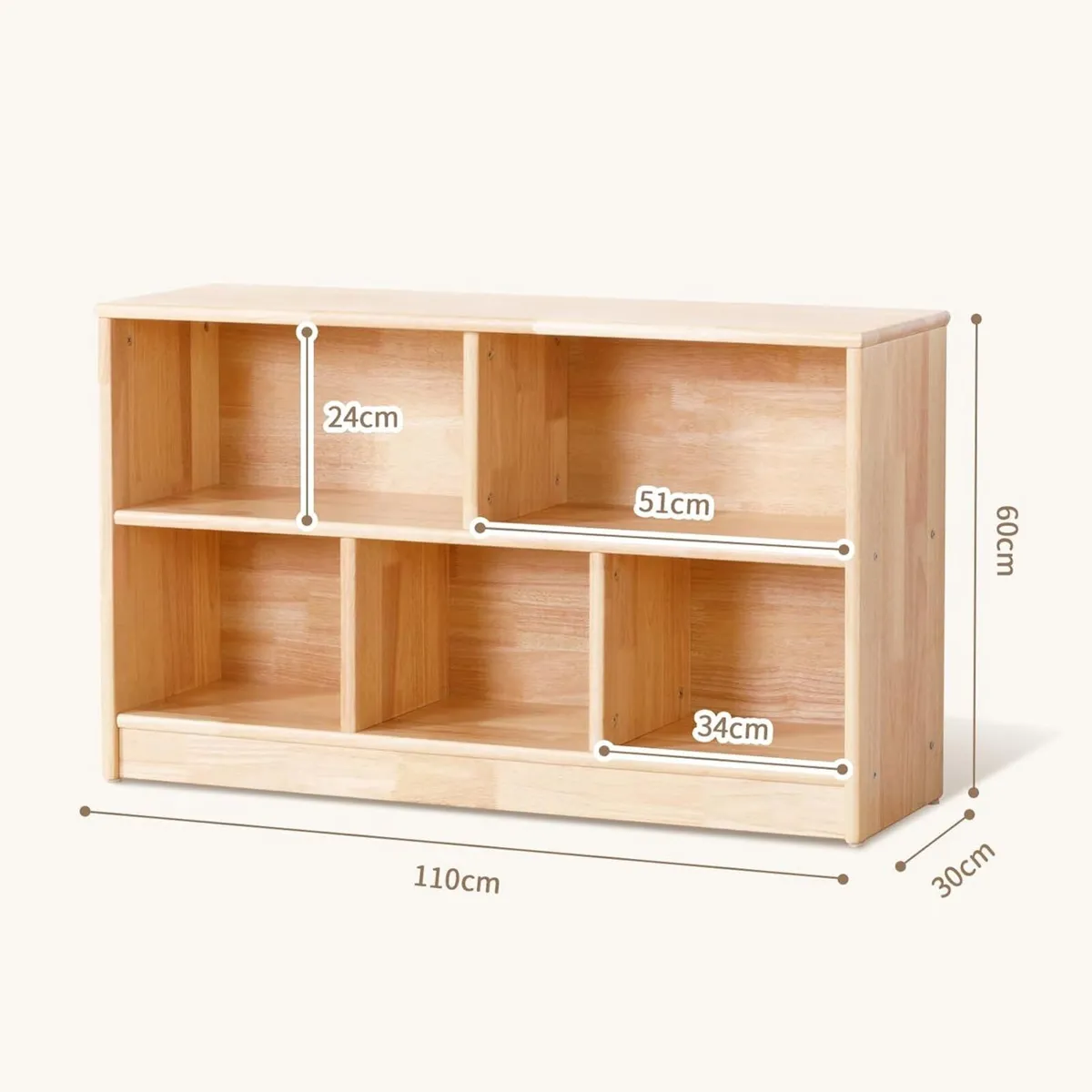 Rubber Wood 5-Compartment Montessori Shelf 110 cm - Image 2