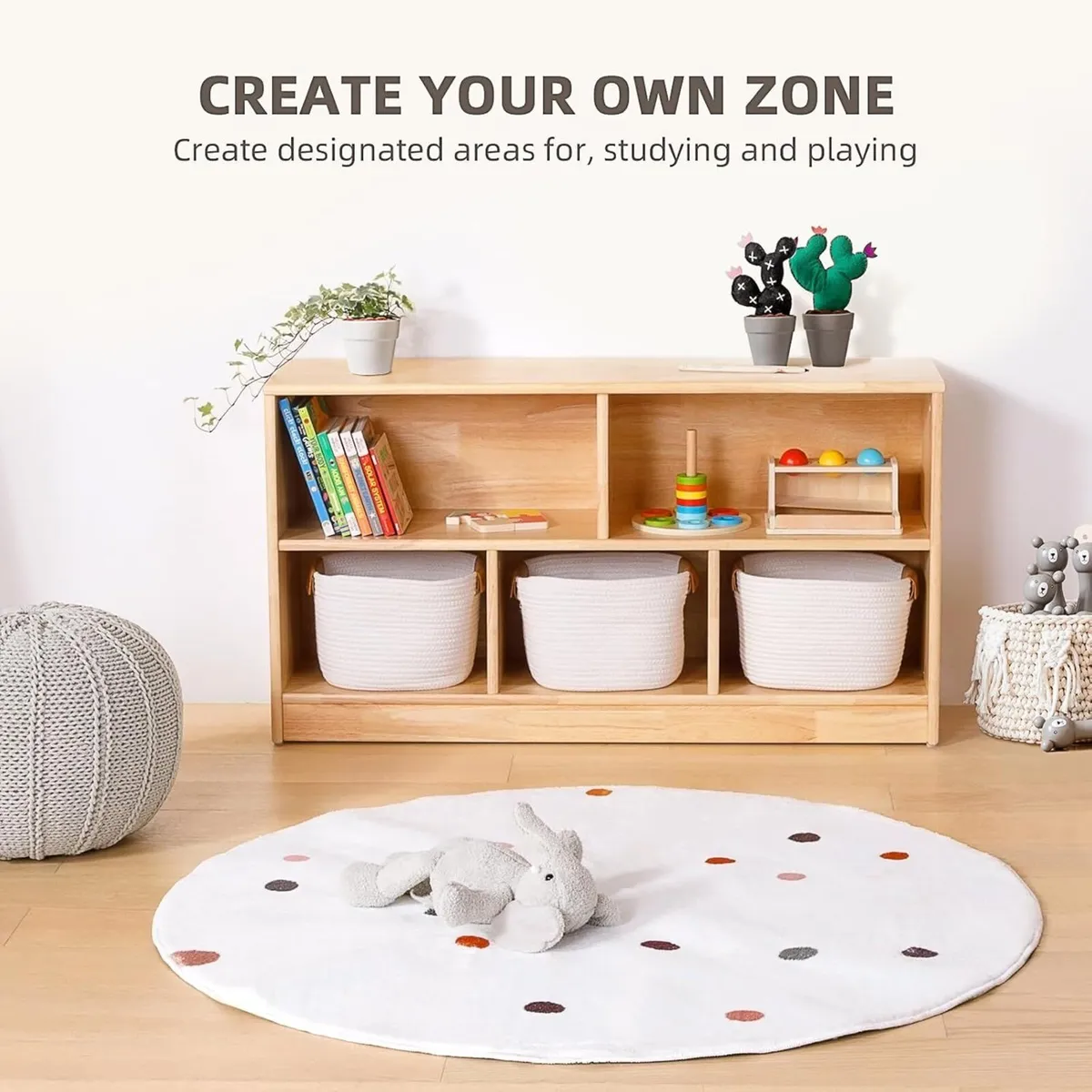 Rubber Wood 5-Compartment Montessori Shelf 110 cm - Image 3