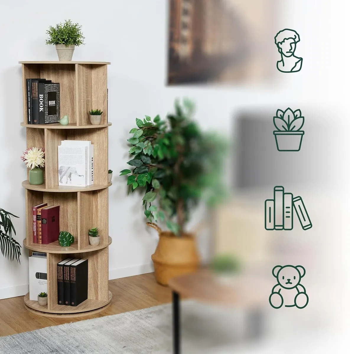 Rotating Bookcase 20 Compartments HxD: 137x50 cm - Image 4