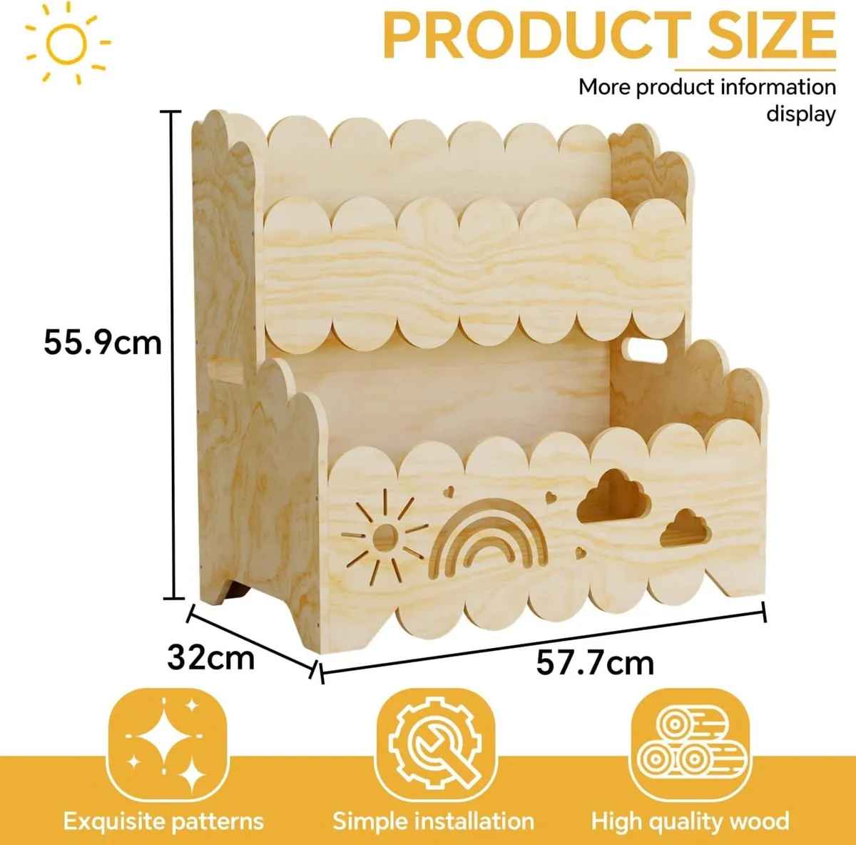 Wood Kids Bookshelf Montessori 2-Tier Suitable - Image 2