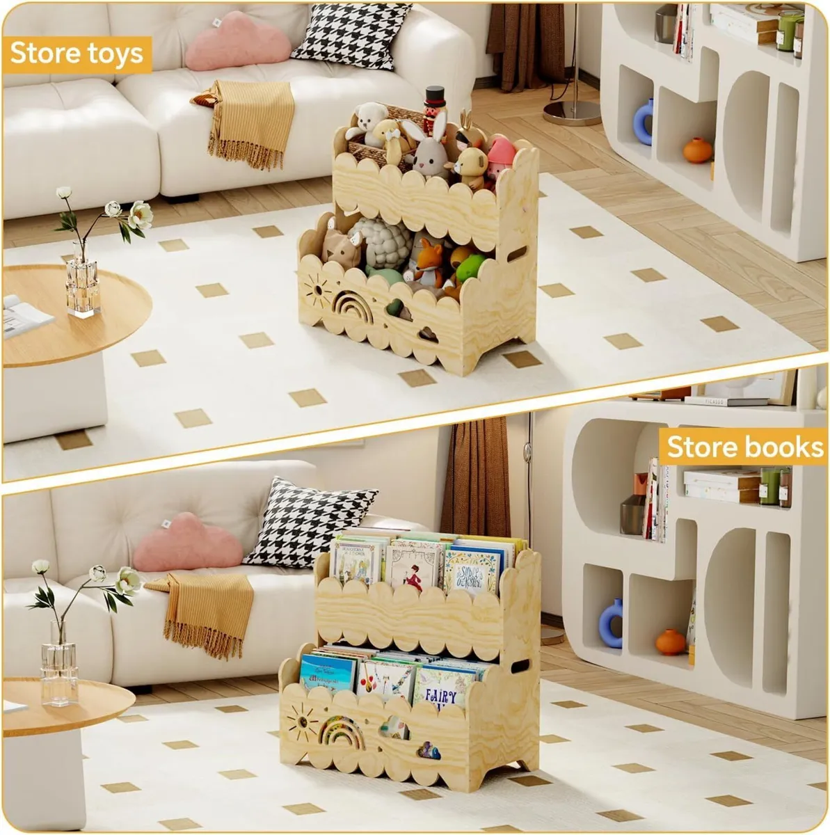 Wood Kids Bookshelf Montessori 2-Tier Suitable - Image 3