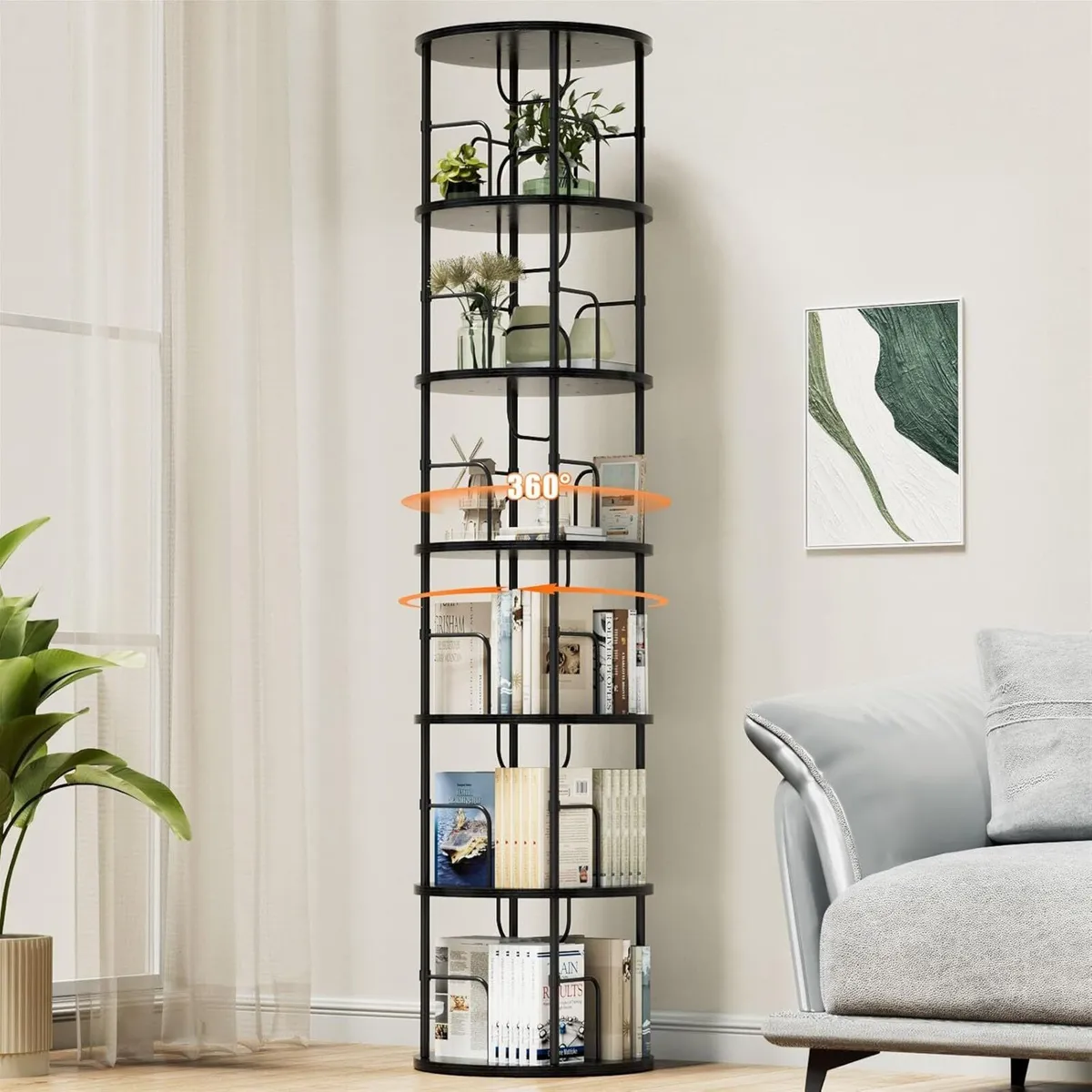 6 Tier Rotating Bookshelf 360degrees Corner Tower - Image 1