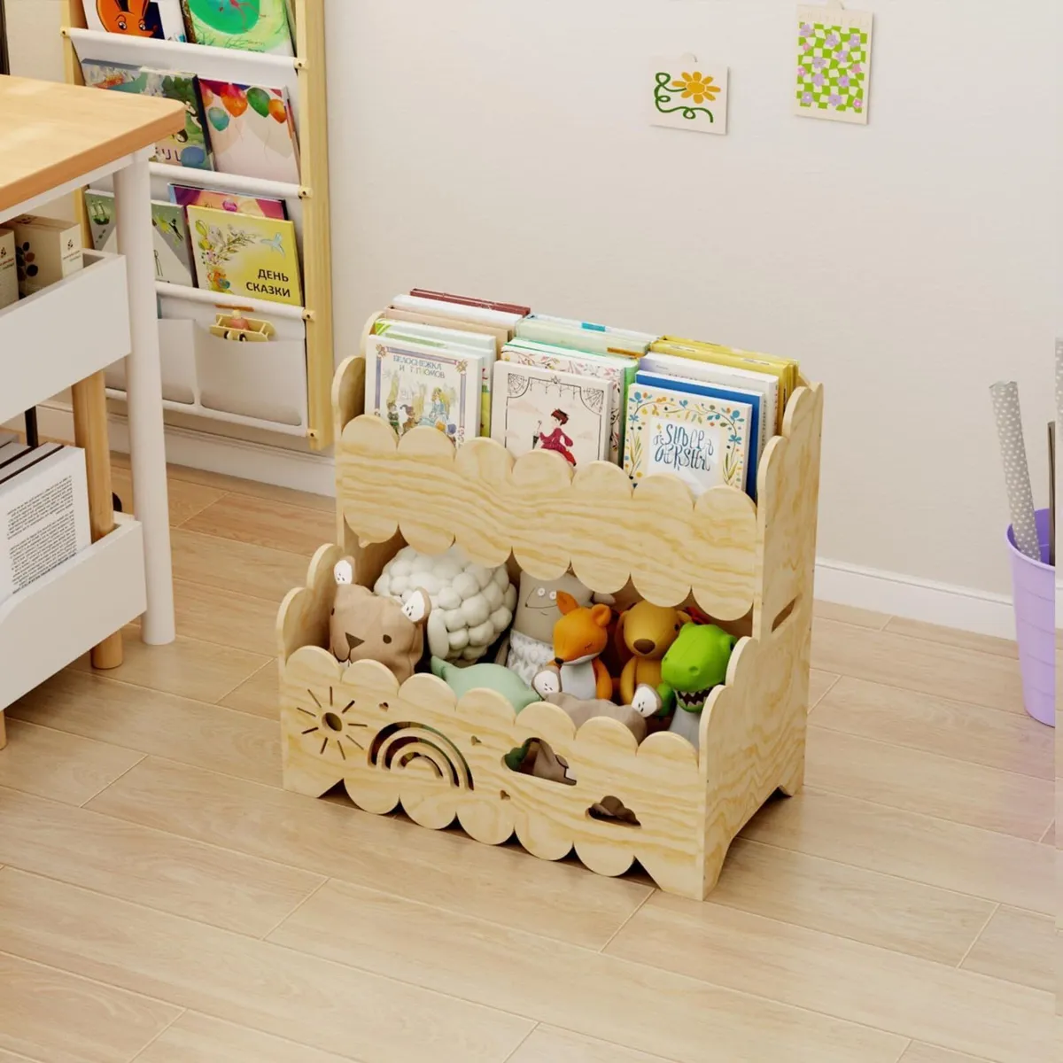 Wood Kids Bookshelf Montessori 2-Tier Suitable - Image 4