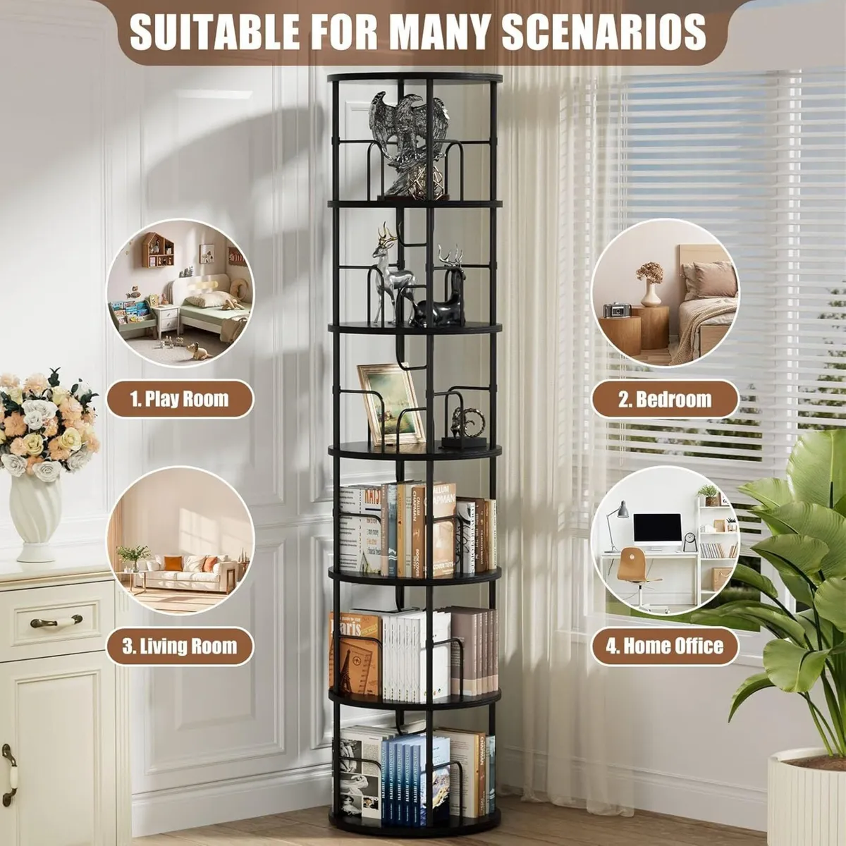 6 Tier Rotating Bookshelf 360degrees Corner Tower - Image 4